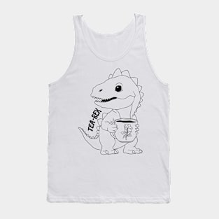 Tea Rex, T-Rex, Dinosaur, Black Line Drawing Tank Top